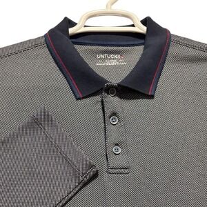 UNTUCKit Men's Long Sleeve Polka Dot Polo Shirt XL Blue Cotton Blend